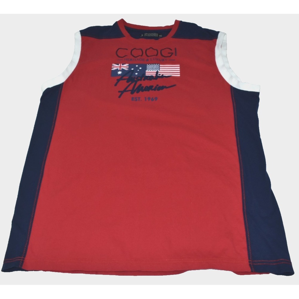 Coogi Australia Men's Tank Top Size 3XL Red/Navy Crewneck Pullover Vintage